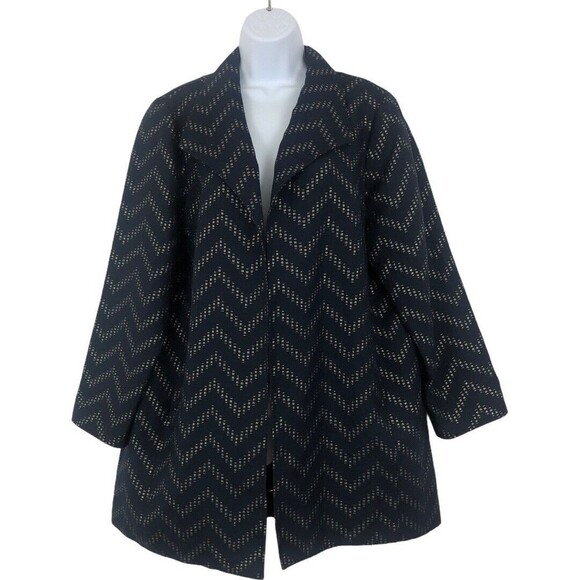 Chico's Collection Size 2 Large Navy Gold Chevron Stripe Open Front Jacket - Picture 1 of 4